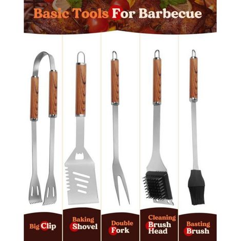 Kit Barbecue 7 Pièces - Acier Inoxydable Épais - Pour Grillades Extérieures Professionnelles - Ensemble Complet avec Sac de Rangement (1/5)