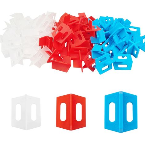 Lot de 150 systèmes de nivellement de carrelage réutilisables à 3 côtés en forme de T en céramique pour sol et mur (blanc, 1 mm, rouge, 2 mm, bleu, 3 mm) (1/5)