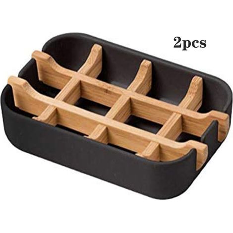 Distributeur de savon, 2 Pièces porte-Savon en Bois, de la Nature de Bambou Bois avec Rampe à partir de fibre de Bambou, Seifenhalterung de Douche, salle de Bains, Cuisine (1/5)
