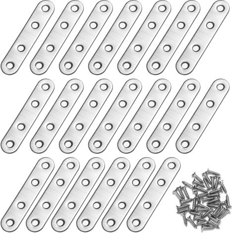 Equerre de Fixation Plats Droits 7716mm Argent 20 Pièces Support en Droit Plat Metalliques Equerres avec Vis pour Bois Meubles Placard Réparation Support (1/5)