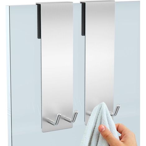Türhaken, Handtuchhaken fürs Badezimmer, Duschtürhaken ohne Bohren, gebürsteter Edelstahl, geeignet für 6–12 mm dickes Glas (1/4)