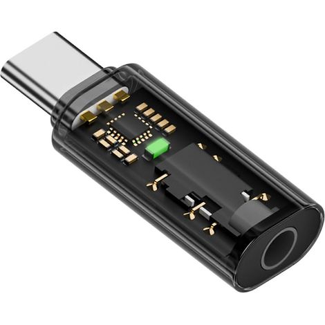 Adaptateur audio HiFi avec connecteur auxiliaire femelle USB-C vers prise casque 3,5 mm, compatible avec les appareils intelligents, pour une écoute facile, noir. (1/5)