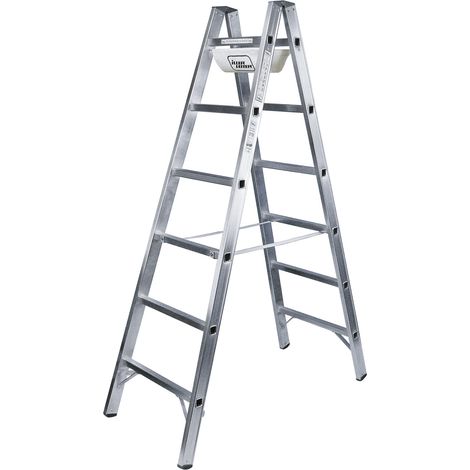 Iller Sprossenstehleiter mit 2x6 Sprossen 3,10m AH und Werkzeugablage