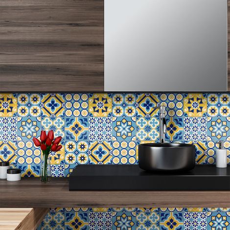 Sticker Mural Carrelage adhésif Cuisine Salle de Bain - 60 STICKERS CARRELAGES AZULEJOS MARINA - 60stickers20x20cm (1/5)