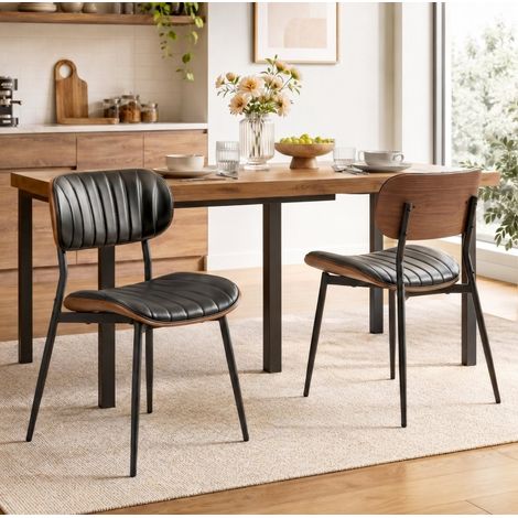 Chaises de salle à manger 2 pièces en simili cuir noir avec dossier courbé HAVRYA (1/4)