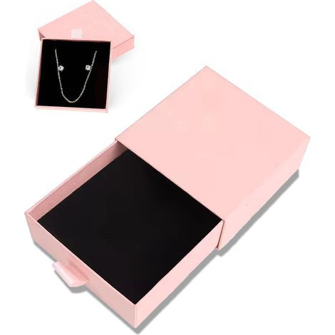 1 pièce boîte cadeau à bijoux 9x9x1.7cm coffrets cadeaux présentoir à bijoux en papier petite boîte cadeau pour collier boucles d'oreilles bague rangement de bijoux - rose (1/5)