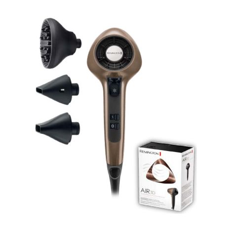 Secador de pelo iónico Remington D7777 Air3D de 1800 W, color marrón.