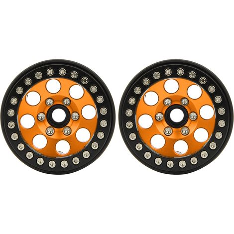 2 pièces 1,9 po Moyeu de roue en alliage d'aluminium sans adhésif pour voiture RC, 8 trous ronds (noir et or) (1/5)