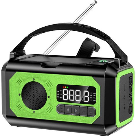 Radio de emergencia con manivela, función de alerta NOAA, batería de 12.000 mAh, linterna y cargador (negro). (1/5)