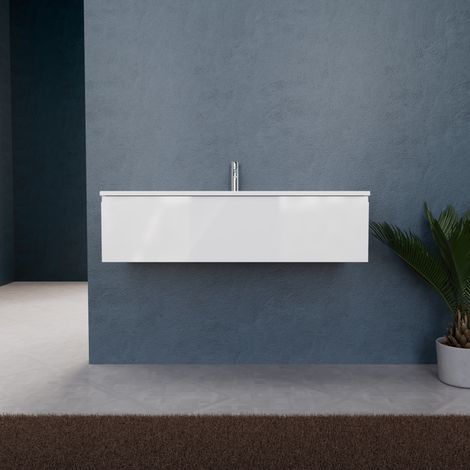 Inda - Badezimmerschrank B.120 mit matt/glänzend weißem Waschbecken 1 Schublade - Rubin