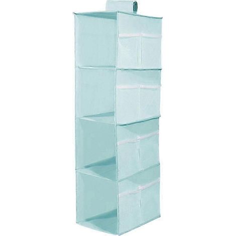Hängender Kleiderschrank-Organizer mit Regalen zur Aufbewahrung von Pullovern, Mützen und Kleidung, inklusive seitlicher Aufbewahrungstasche, einfache Befestigung an Kleiderstangen.-Blue (1/5)