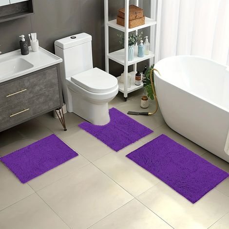 Tapis De Bain - Antidérapant - Absorbant - Séchage Rapide - Pour Salle De Bain Et Entrée - Lot De 3 Pièces - 40x60 cm 50x50 cm 50x80 cm - Violet (1/5)