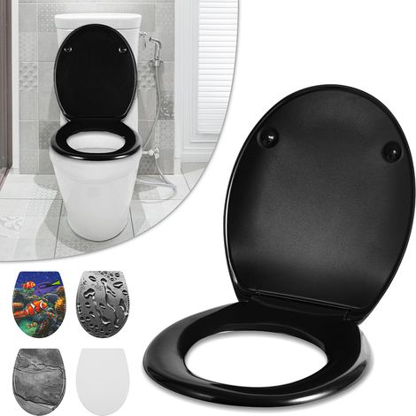 Randaco Toilettendeckel WC-Sitz Klodeckel mit SoftClose Absenkautomatik, aus Harnstoff-Duroplast, einfache Montage, hohe Stabilität, Universal Oval WC-Sitz, Matt Schwarz Einfarbig (1/5)