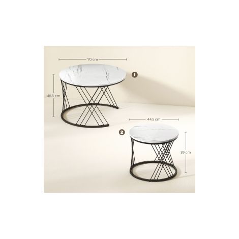 Mesas de centro nido 70x70x46,5 cm, madera y metal, blancas, MEUBLIV (1/5)