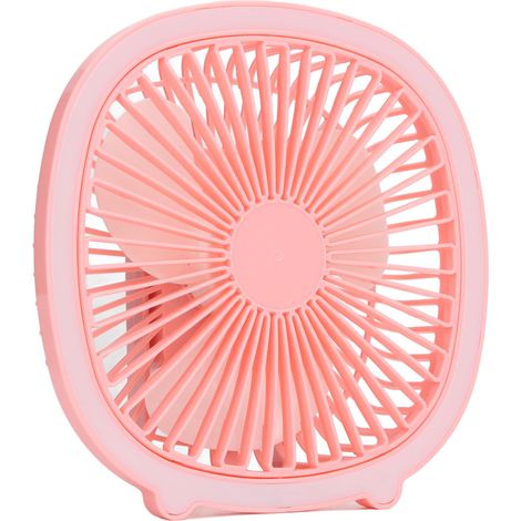 Ventilateur de bureau à puissance réglable, silencieux, rechargeable, mini ventilateur vertical portable suspendu avec lumière LED rose (1/5)