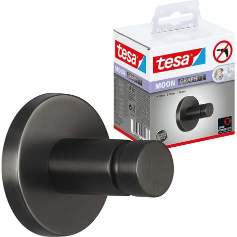 tesa MOON Gancio per asciugamani in grafite spazzolata - Portasciugamani autoadesivo in metallo rivestito in PVD - non richiede foratura, soluzione adesiva inclusa - 37 mm x 37 mm x 36 mm (1/5)