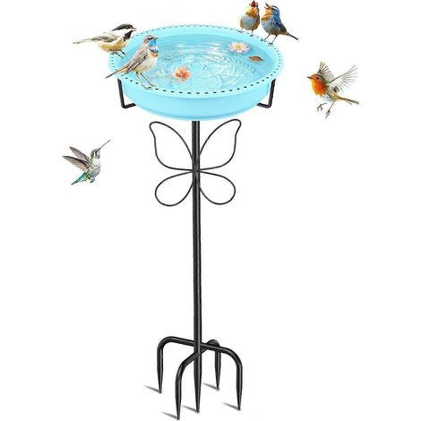 Bain d'oiseaux extérieur mangeoire et abreuvoir sur pied avec bol amovible pour jardin terrasse ou pelouse - bleu (1/5)