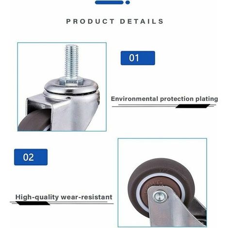 Ruedas universales roscadas para coches, ruedas de goma, ruedas de repuesto para asientos de carros, diámetro M8x15mm, 50mm, 4 piezas (1/4)