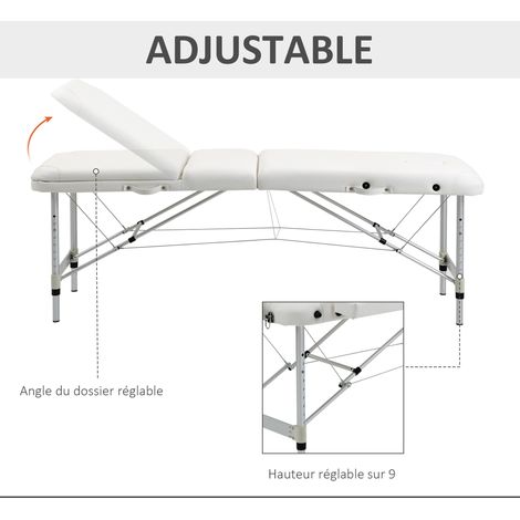 Homcom – Table de massage pliante cosmétique 225 kg – Aluminium léger – Réglable en hauteur et inclinaison – Sac de transport inclus — vue 3