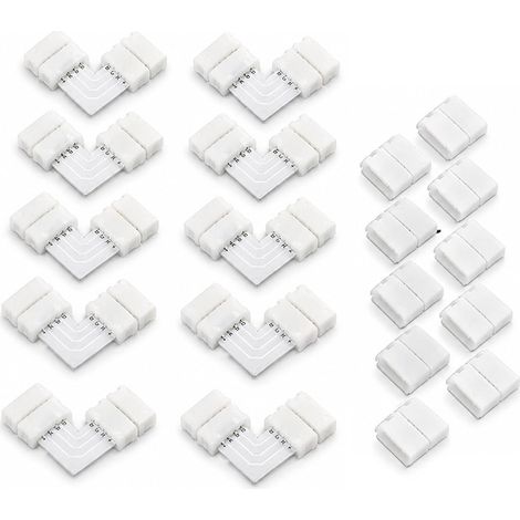 20 Pièces 4 Broches 10mm Connecteurs Bande, Connecteur Ruban LED, Bande Lumineuse en Forme de L Connectée, Pour la Connexion de Bande Lumineuse RGB SMD5050 de 10 mm (1/5)
