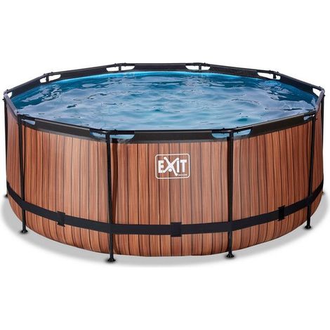 Piscine EXIT Wood ø360x122cm avec pompe filtrante - marron (1/4)