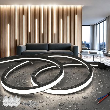 10 m Neon LED Strip Light Panel Wood 220 V Wireless Silicone Black Neon LED Strip Outdoor Fireproof IP65 Flexible Cool White 6000 K Cuttable for Kitchen, Bedroom (1/5)