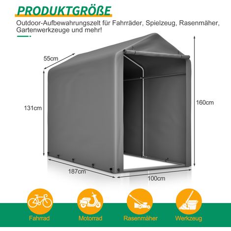 Abri vélo jardin 187x100x160cm gris foncé cadre acier étanche,rangement pour bicyclette outils balcon terrasse cour.