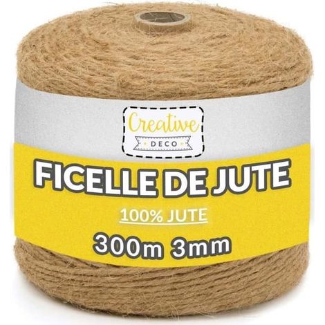 SABIR-Ficelle de jute décorative (marron) 300 m Épaisseur 3 mm Ficelle de jardin Décoration de mariage rustique Ficelle à faire soi-même Corde de jute (1/4)