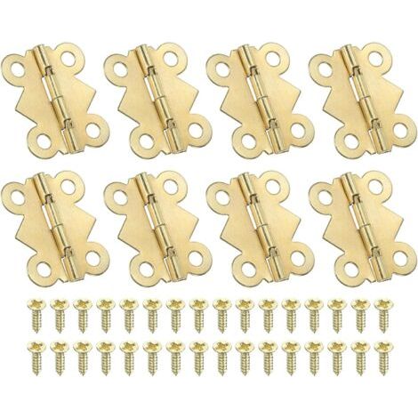 Mini Charnières pour Boîtes à Bijoux 24mm, 8 Pcs 180 Degré Mini Charnières Papillon avec 32 Vis pour Armoire, Boîte en Bois, Tiroir, Artisanat, Doré (1/5)