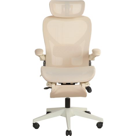 Sedia da ufficio ergonomica pieghevole, sedia pieghevole per spazi ridotti con supporto lombare, cuscino in rete intera, braccioli pieghevoli, poggiatesta 3D e sedia da ufficio con pedali, crema (1/5)