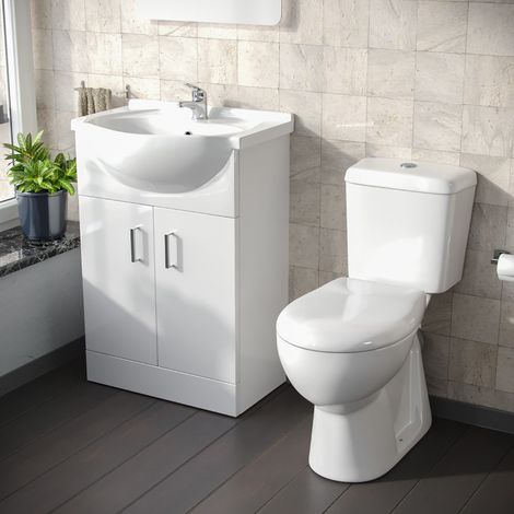 Dyon 550mm Floorstanding Vanity Basin Unit & Close Coupled Toilet White (1/5)