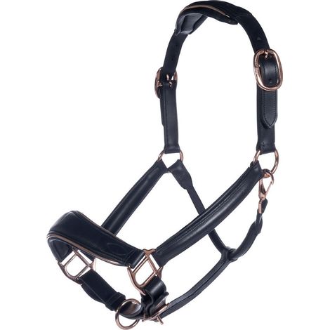 Pony, Schwarz 9100: Lederreitgeschirr mit gepolstertem Nasenriemen und Frontpolsterung Modell Rosegold (1/3)