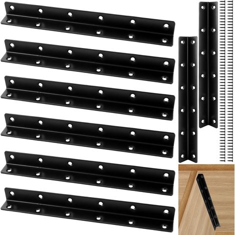 Lot de 8 Équerre de Fixation Inox 275 x 27 x 27 mm - Équerre d Angle Noire 90 Degrés avec 96 Vis - Support de Coin Extra Long à 12 Trous pour Meuble Lourd, Lit, Banc et Étagère Joint de Renfort (1/5)