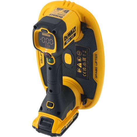Sollevatore de vuoto DEWALT Grabo DCE590D1T, 18V, 1x 2Ah, design compatto, ideale per spostare materiali pesanti come vetro, pietra o legno, batteria e caricabatterie inclusi