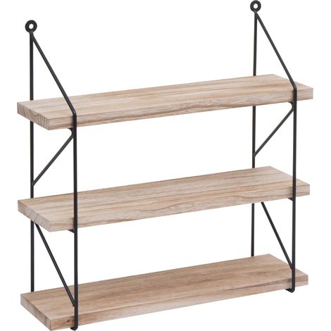 Wandregal HHG-627, Hängeregal Schweberegal Regal, 3 Regalböden Metall Massiv-Holz Industrial 40x40x13cm natur