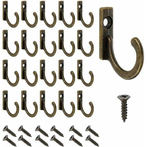Lot de 60 crochets muraux vintage en bronze antique avec vis Petit porte-manteau à visser pour bols, bijoux, sacs, serviettes, salle de bain, cuisine (1/5)