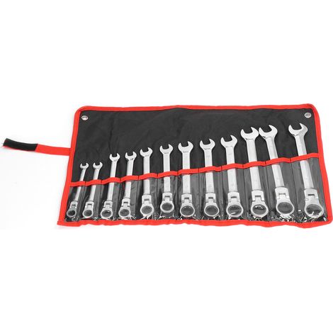 Lot de 12 clés à rochet double extrémité, acier chrome vanadium, tête orientable, clés mixtes réversibles (1/5)