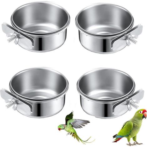 Lot de 4 gamelles en acier inoxydable pour oiseaux - 10 x 4,5 cm - Gamelles à suspendre - Mangeoire pour oiseaux - Pour perroquets et oiseaux (1/5)
