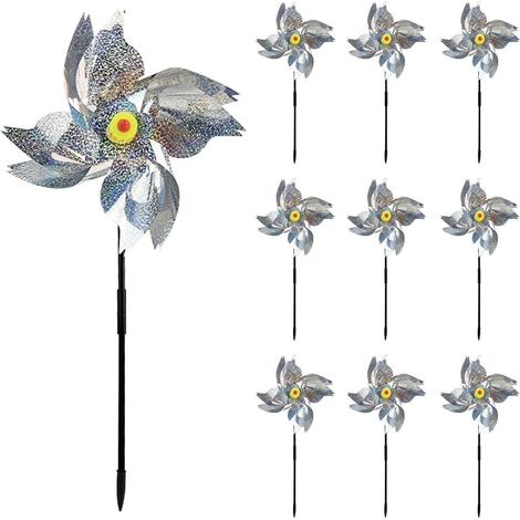 Lot de 10 moulins à Vent pour Jardin, Balcon, répulsif Anti-Oiseaux, réfléchissant, pour décoration de Jardin, Jardin, verger, Cour