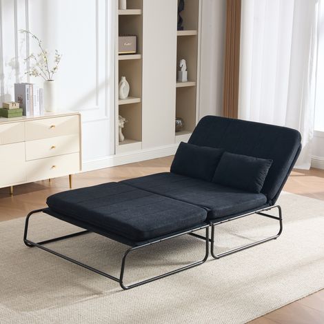 Canapé convertible 2 places, canapé lit avec rangement latéral, structure métal, tissu chenille Noir, sofa gain de place pour salon et appartement (1/5)