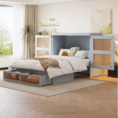 MEUBLIV Lit escamotable 140x200 cm gris – avec tiroirs de rangement, sans matelas (1/5)