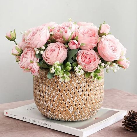 2 bottes/paquets de pivoines artificielles, de roses et autres fleurs artificielles pour la décoration intérieure, le salon, les grands bouquets, les accessoires de photos de mariage, roses. (1/5)