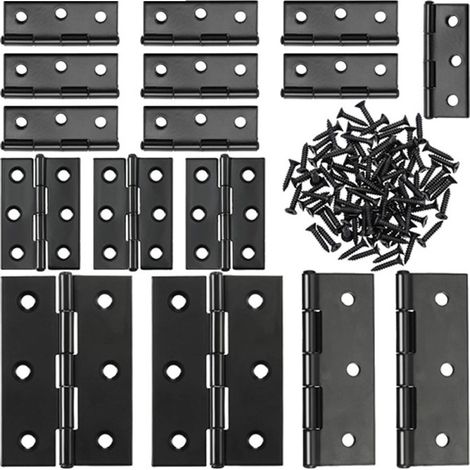 Set mit 16 kleinen, klappbaren Edelstahlscharnieren für Möbel- und Schranktüren, inklusive Schrauben (1,75 Zoll und 3 Zoll, schwarz).