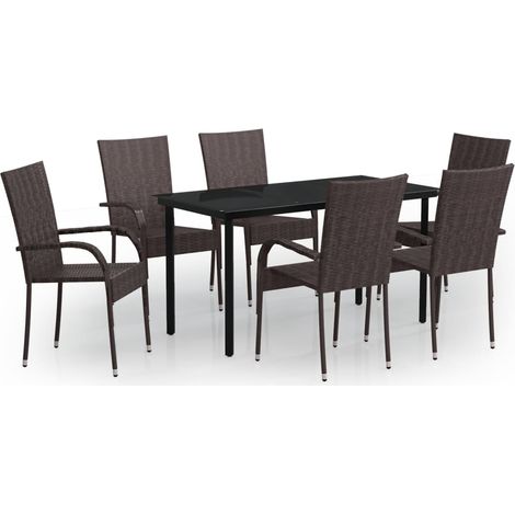 Maison Exclusive - 7-tlg. Garten-Essgruppe Braun und Schwarz
