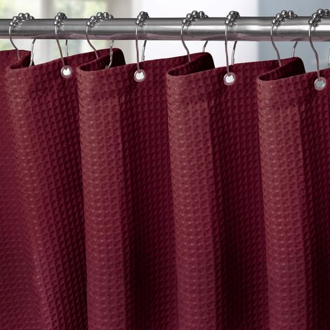 Rideau de Douche Motif Gaufre avec Anneaux en Métal Imperméable Anti-Moisissures Polyester Tissu Rideau Salle de Bain Lourd pour Baignoire Cabine de Douche - 275x182CM (Bordeaux) (1/5)