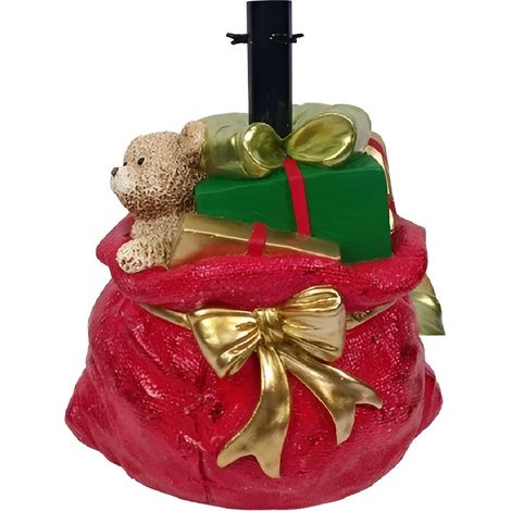 Base per Albero di Natale a Forma di sacco Rosso con orsetto pacco Regalo Fiocco Oro Base piede cesto di supporto (1/4)