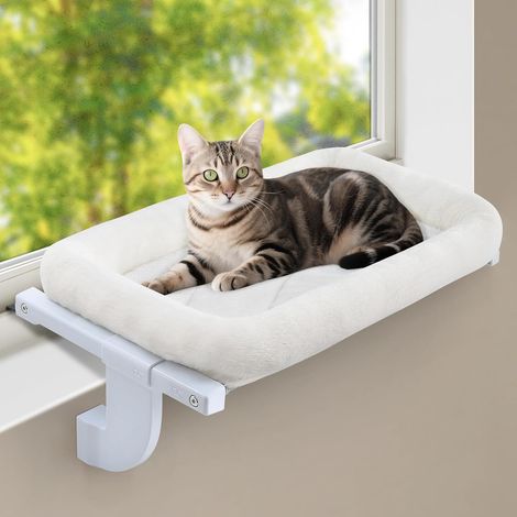 1 - Hamac pour Chat - Perchoir Radiateur - Installation sans Perçage ni Ventouse - Coussin Doux Lavable et Bordures Surélevées - Pour Grand Chat ou Deux Animaux - Blanc - 68x45 cm (1/5)