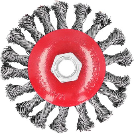 Brosse métallique torsadée 4 pouces, meule tasse à noeuds pour dérouillage et décapage de peinture, écrou M10x1.5 inclus (1/5)