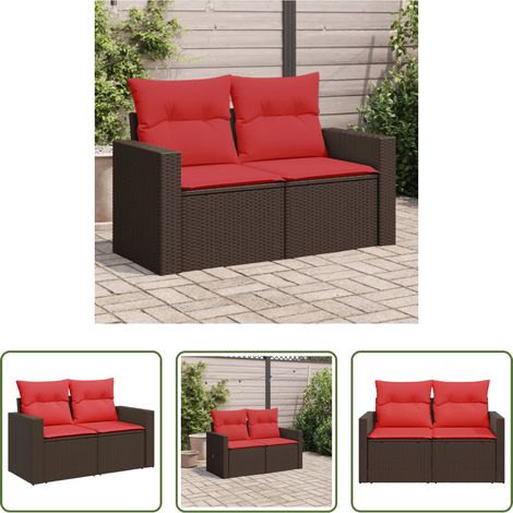 Rattan - Gartensofa mit Kissen 2-Sitzer Braun Poly Rattan (1/5)