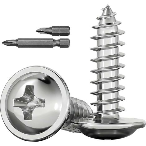 Lot de 100 vis à bois M4 x 25 mm, vis à tête bombée cruciformes, vis à tête plate, en acier inoxydable A2 V2A, filetage complet, avec embout de tournevis (1/5)